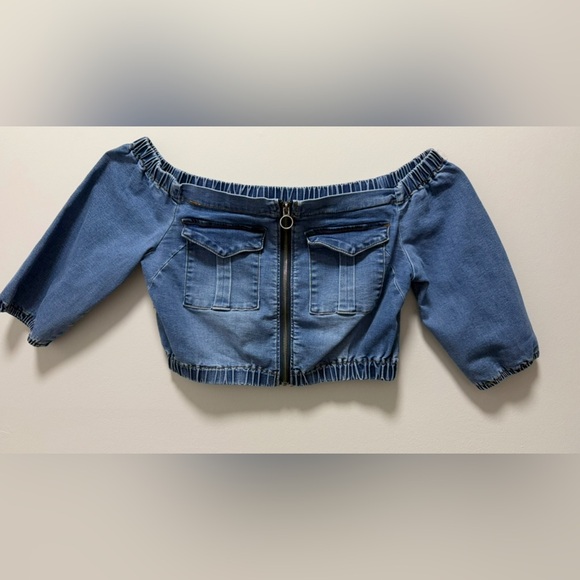 AMERICAN BAZI WOMEN’S DENIM CROP TOP SIZE L - Picture 1 of 7